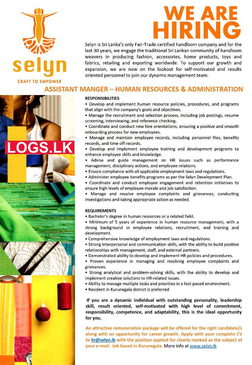 Merchandiser / Textile Designer Vacancies at Selyn (Fair Trade)
